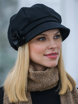 Czarny damski kapelusz wełniany typu newboy