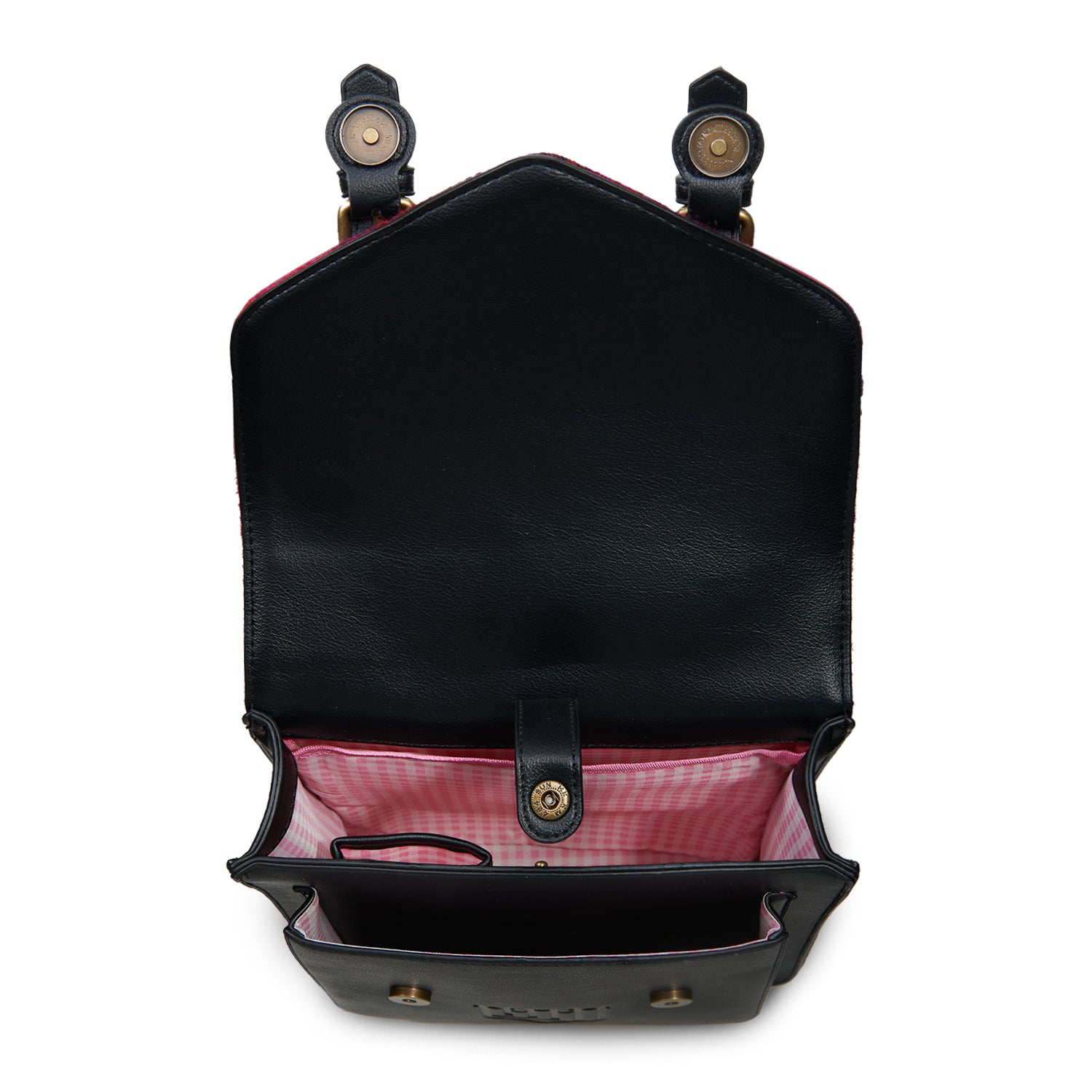 Plecak Calton z Harris Tweedu w kolorze czarnym w malinową kratkę