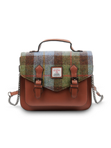 Brązowa torebka damska z Harris Tweed i skóry ekologicznej Calton w kratkę