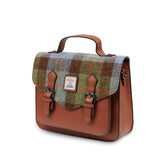 Brązowa torebka damska z Harris Tweed i skóry ekologicznej Calton w kratkę