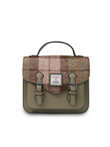 Oliwkowa torebka damska z Harris Tweed i skóry ekologicznej Calton w kratkę