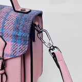 Różowa torebka damska z Harris Tweed i skóry ekologicznej Calton w kratkę