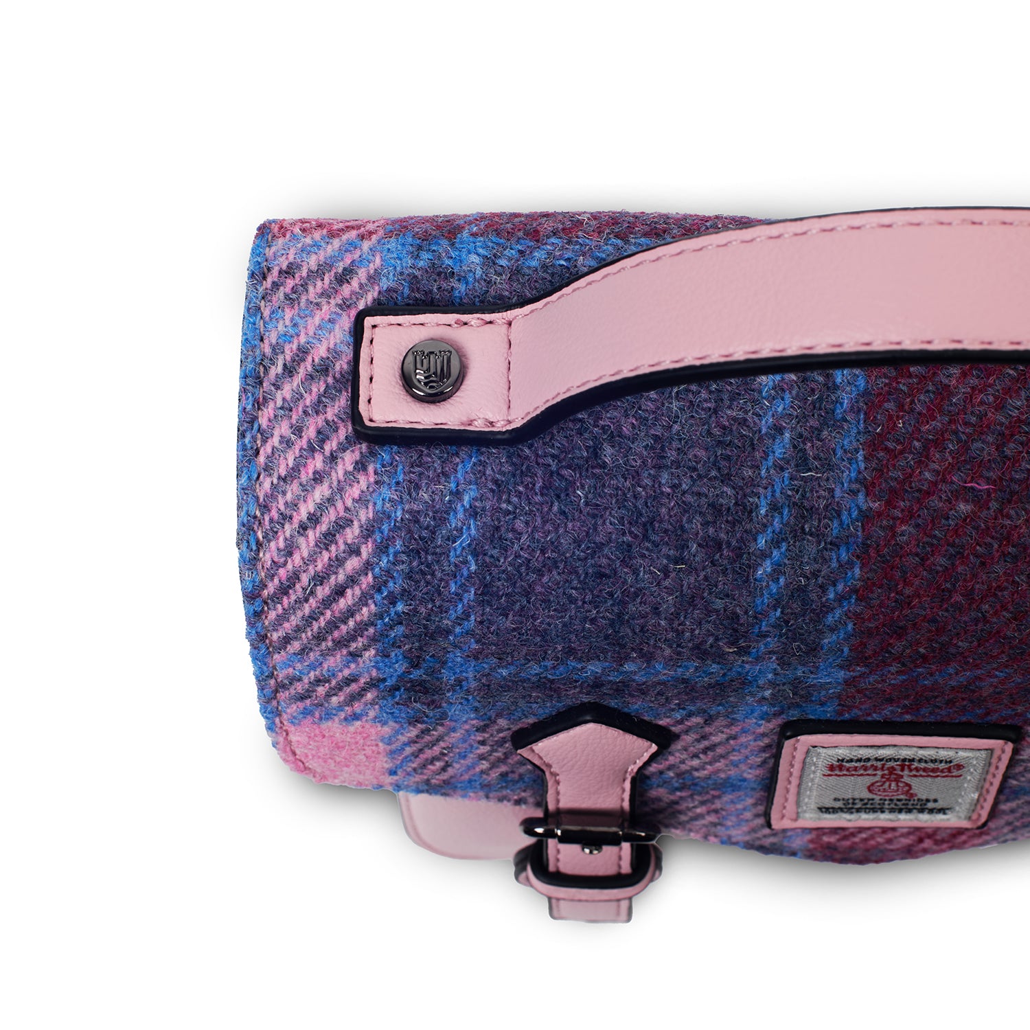 Różowa torebka damska z Harris Tweed i skóry ekologicznej Calton w kratkę