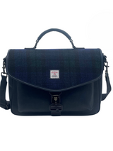 Torba na laptopa z Harris Tweedu i skóry ekologicznej - Black Watch tartan