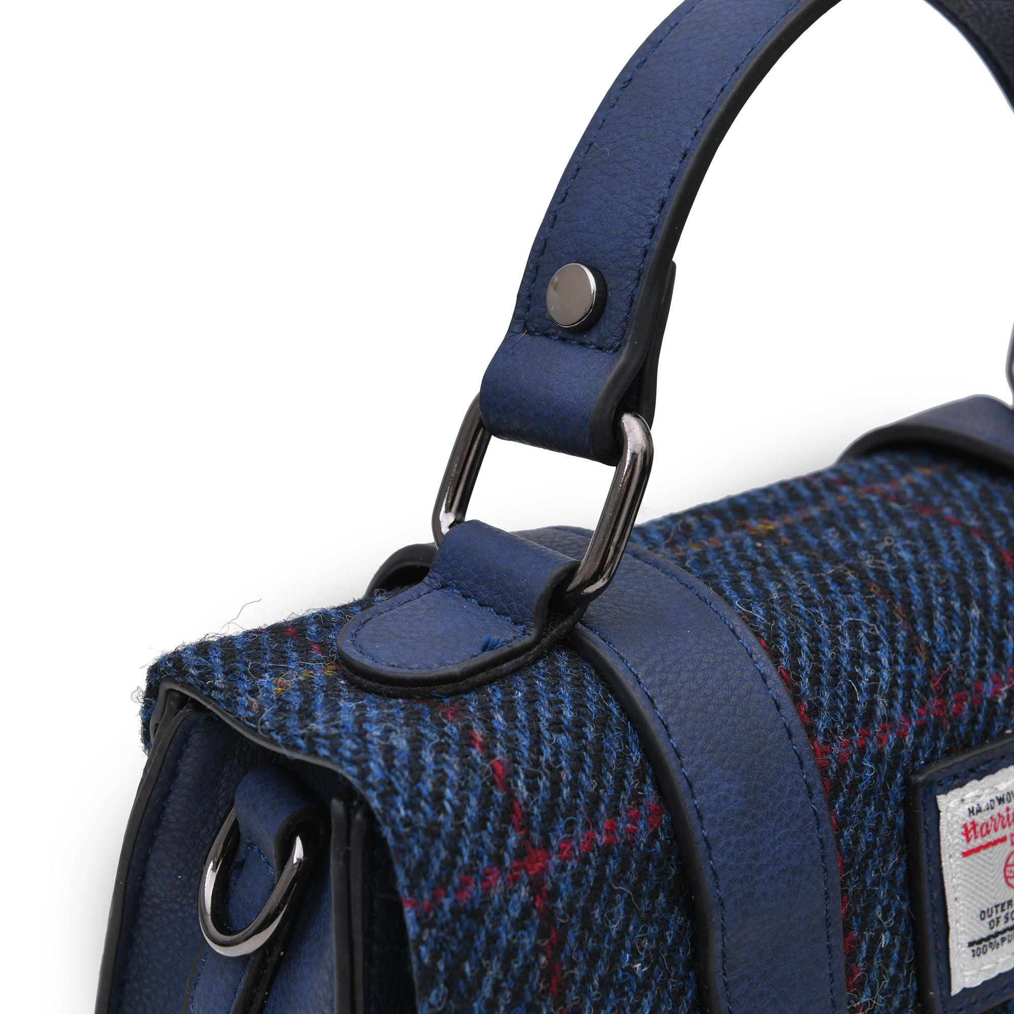 Granatowa torebka Harris Tweed i skóra ekologiczna w delikatną kratkę