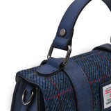 Granatowa torebka Harris Tweed i skóra ekologiczna w delikatną kratkę