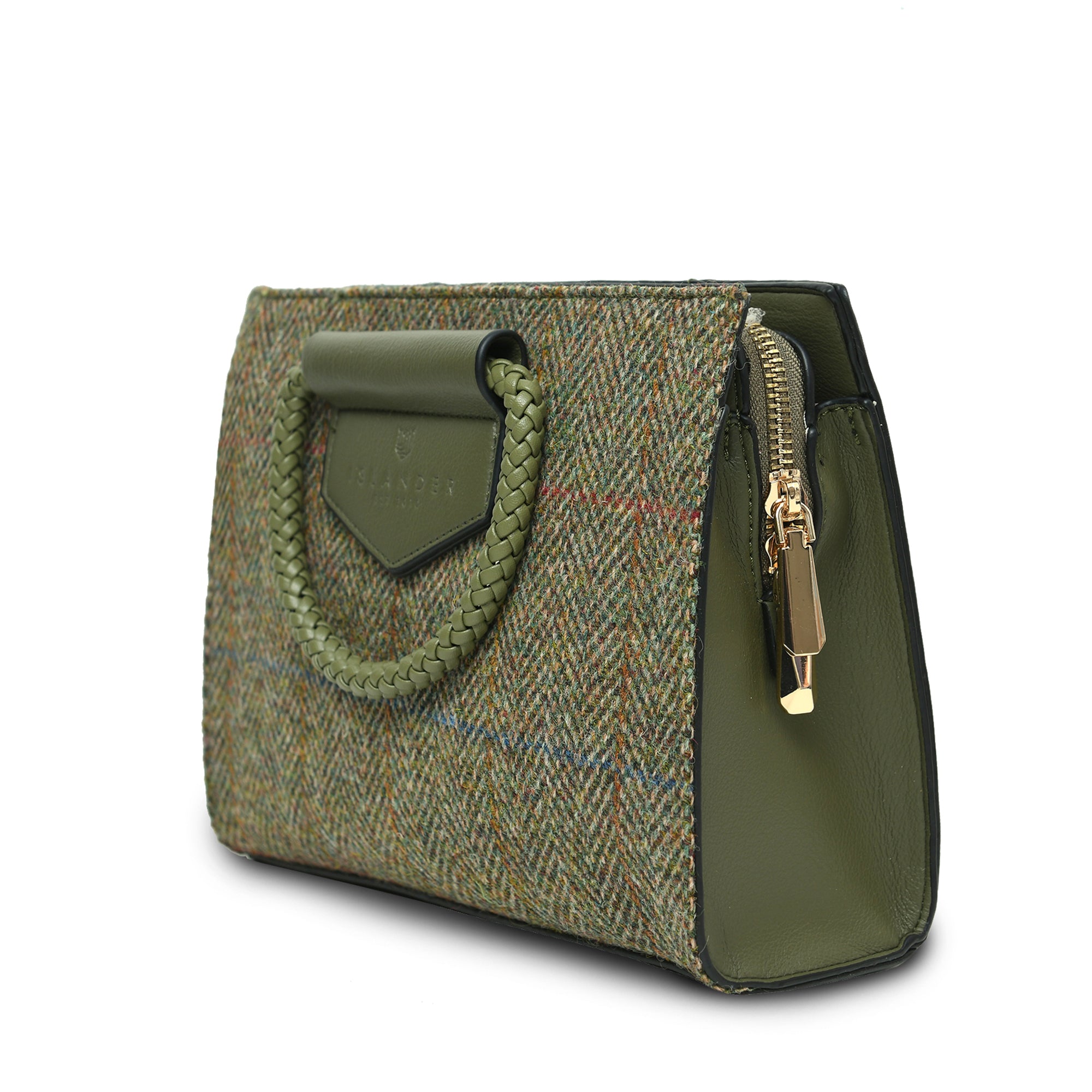 Torebka damska z Harris Tweed i skóry ekologicznej Arran - oliwkowa