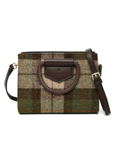 Torebka damska w kratkę z Harris Tweed i skóry ekologicznej Arran - brązowa