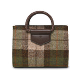 Torebka damska w kratkę z Harris Tweed i skóry ekologicznej Arran - brązowa