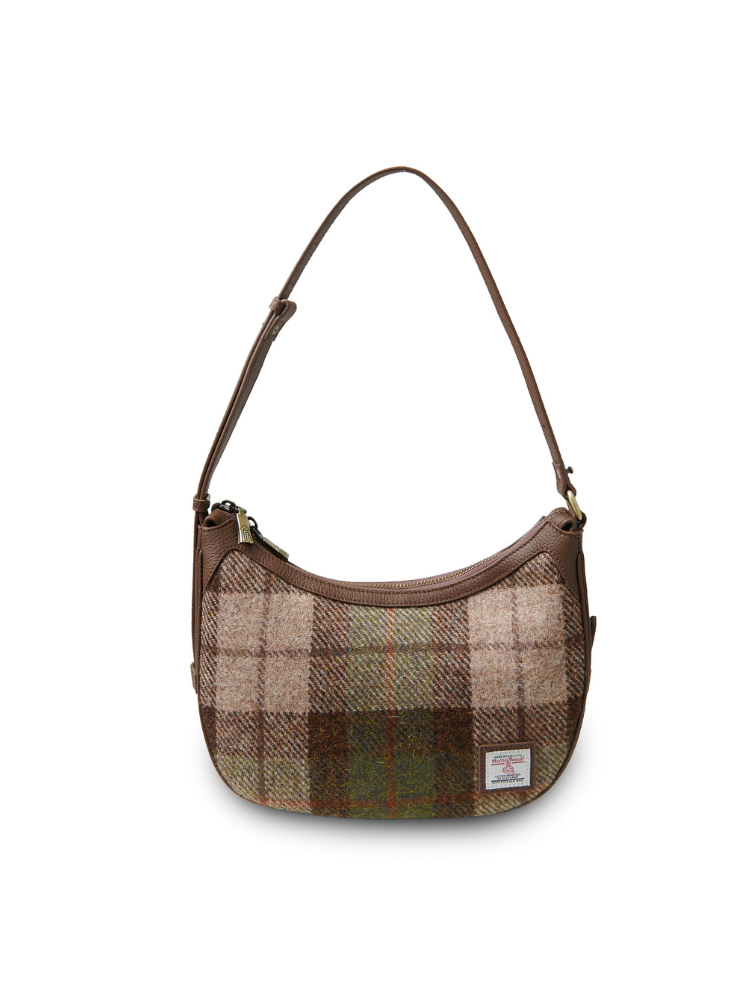 Brązowa torebka Ellon z Harris Tweedu i skóry w kratkę