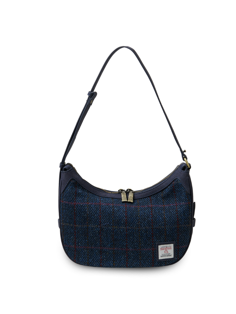 Granatowa torebka Ellon z Harris Tweedu i skóry w kratkę