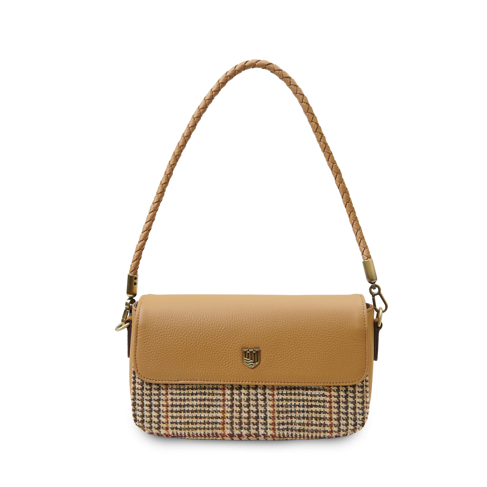 Torebka Caithness Clutch z Harris Tweedu i skóry w pepitkę- beżowa