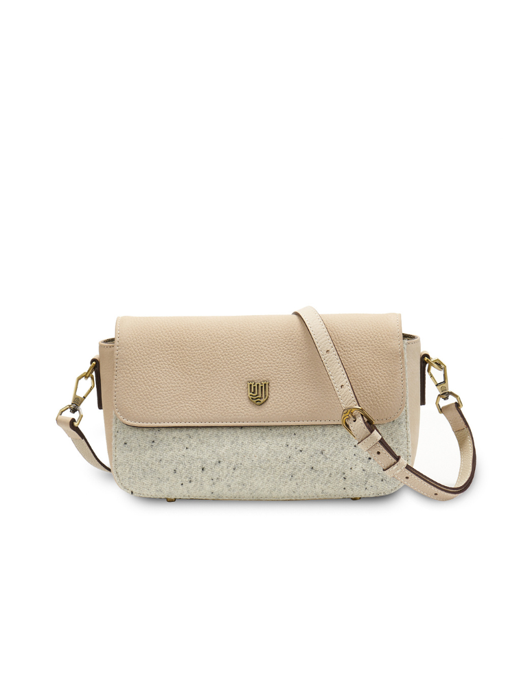 Beżowa torebka Caithness Clutch z Harris Tweedu i skóry