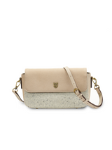 Beżowa torebka Caithness Clutch z Harris Tweedu i skóry