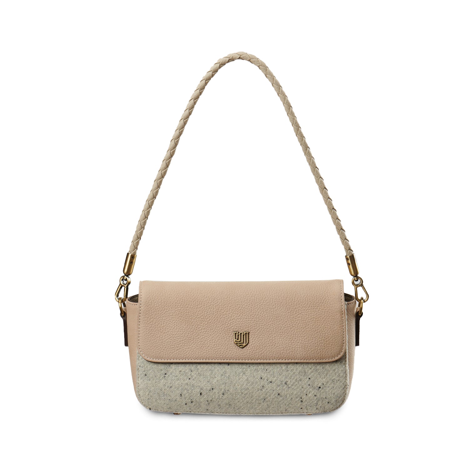 Beżowa torebka Caithness Clutch z Harris Tweedu i skóry