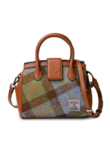 Torebka damska w kratkę z Harris Tweed i skóry ekologicznej Tiree - brązowa