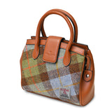 Torebka damska w kratkę z Harris Tweed i skóry ekologicznej Tiree - brązowa