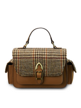 Torebka Crossbody z Harris Tweedu i skóry w kratkę - brązowa w pepitkę
