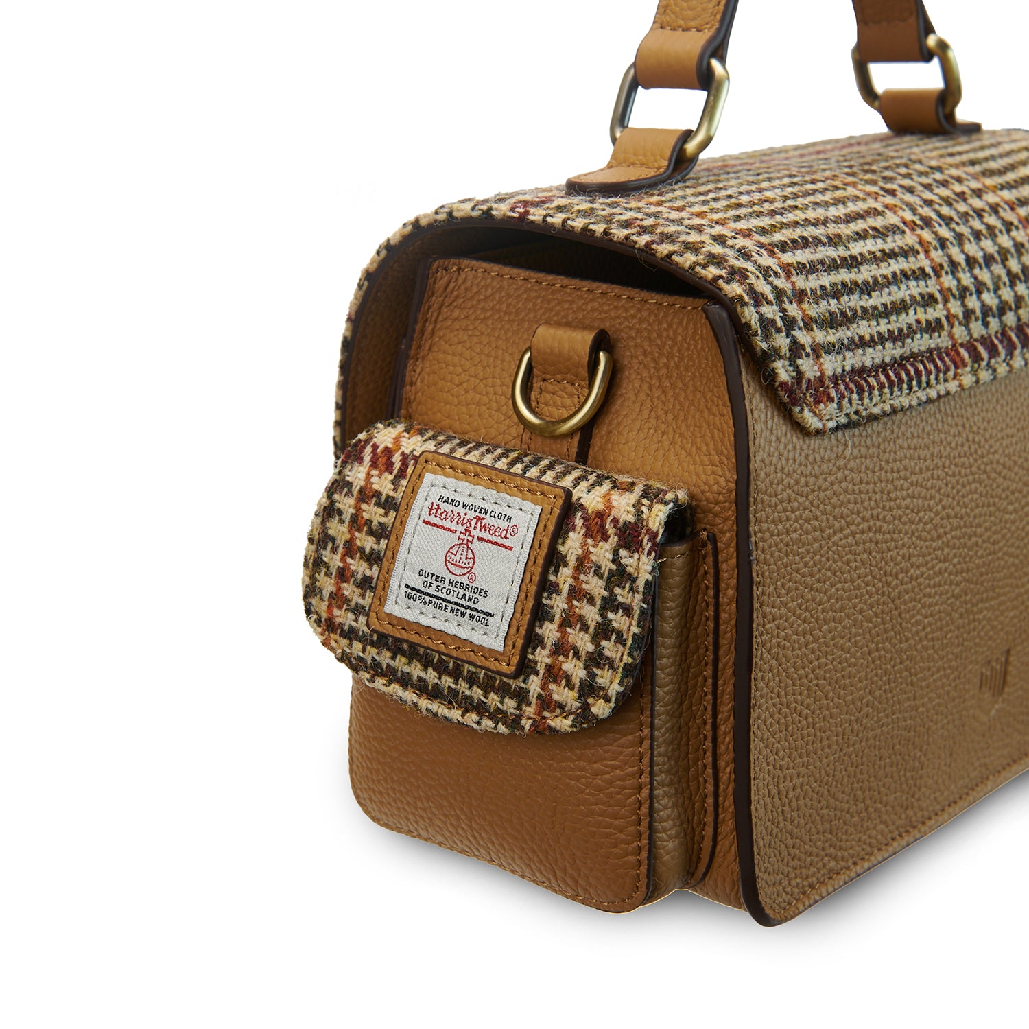 Torebka Crossbody z Harris Tweedu i skóry w kratkę - brązowa w pepitkę