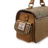Torebka Crossbody z Harris Tweedu i skóry w kratkę - brązowa w pepitkę