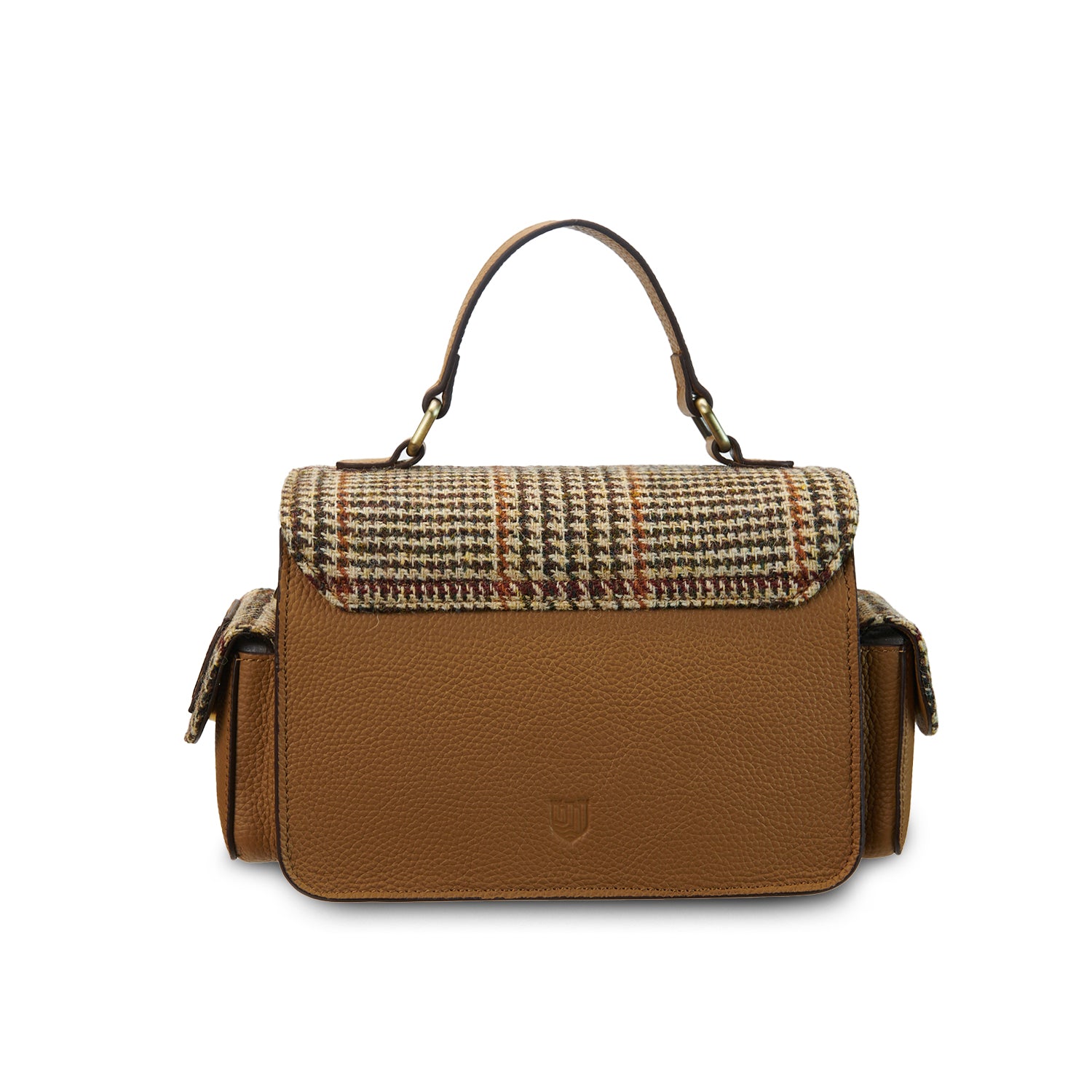 Torebka Crossbody z Harris Tweedu i skóry w kratkę - brązowa w pepitkę