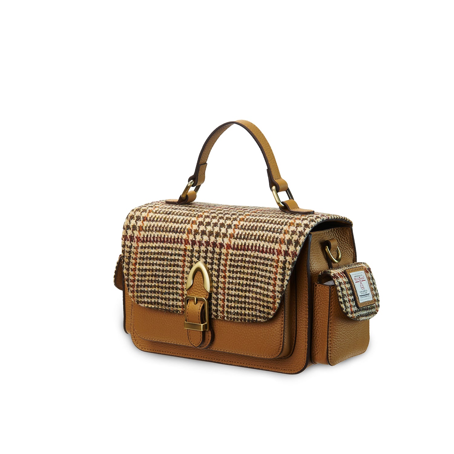 Torebka Crossbody z Harris Tweedu i skóry w kratkę - brązowa w pepitkę