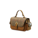 Torebka Crossbody z Harris Tweedu i skóry w kratkę - brązowa w pepitkę