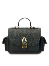 Torebka Crossbody z Harris Tweedu i skóry w jodełkę - czarna