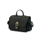 Torebka Crossbody z Harris Tweedu i skóry w jodełkę - czarna