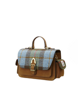 Torebka Crossbody z Harris Tweedu i skóry w brązowo-niebieską kratkę
