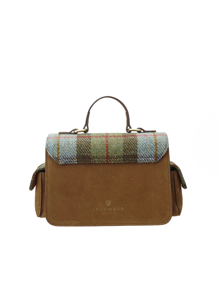 Torebka Crossbody z Harris Tweedu i skóry w brązowo-niebieską kratkę