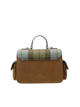 Torebka Crossbody z Harris Tweedu i skóry w brązowo-niebieską kratkę