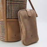 Beżowa torebka Orlagh z Harris Tweedu i skóry w pepitkę