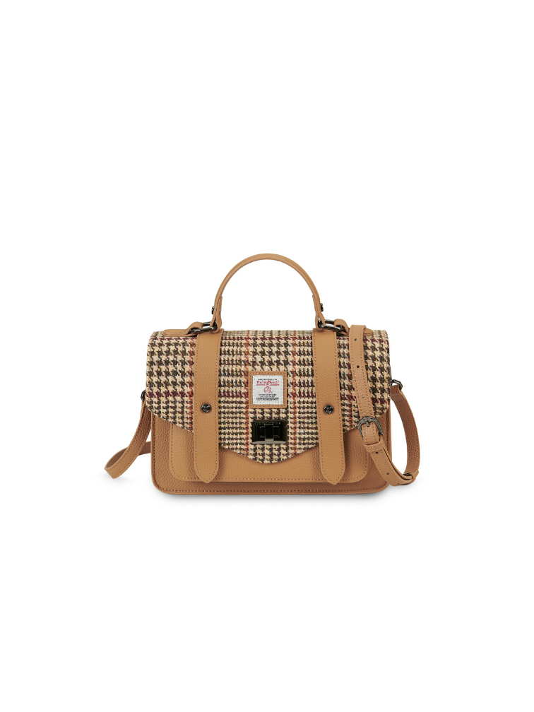 Torebka z Harris Tweedu i skóry w pepitkę - beżowa