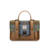 Torebka z Harris Tweedu i skóry w brązowo i niebieską kratkę