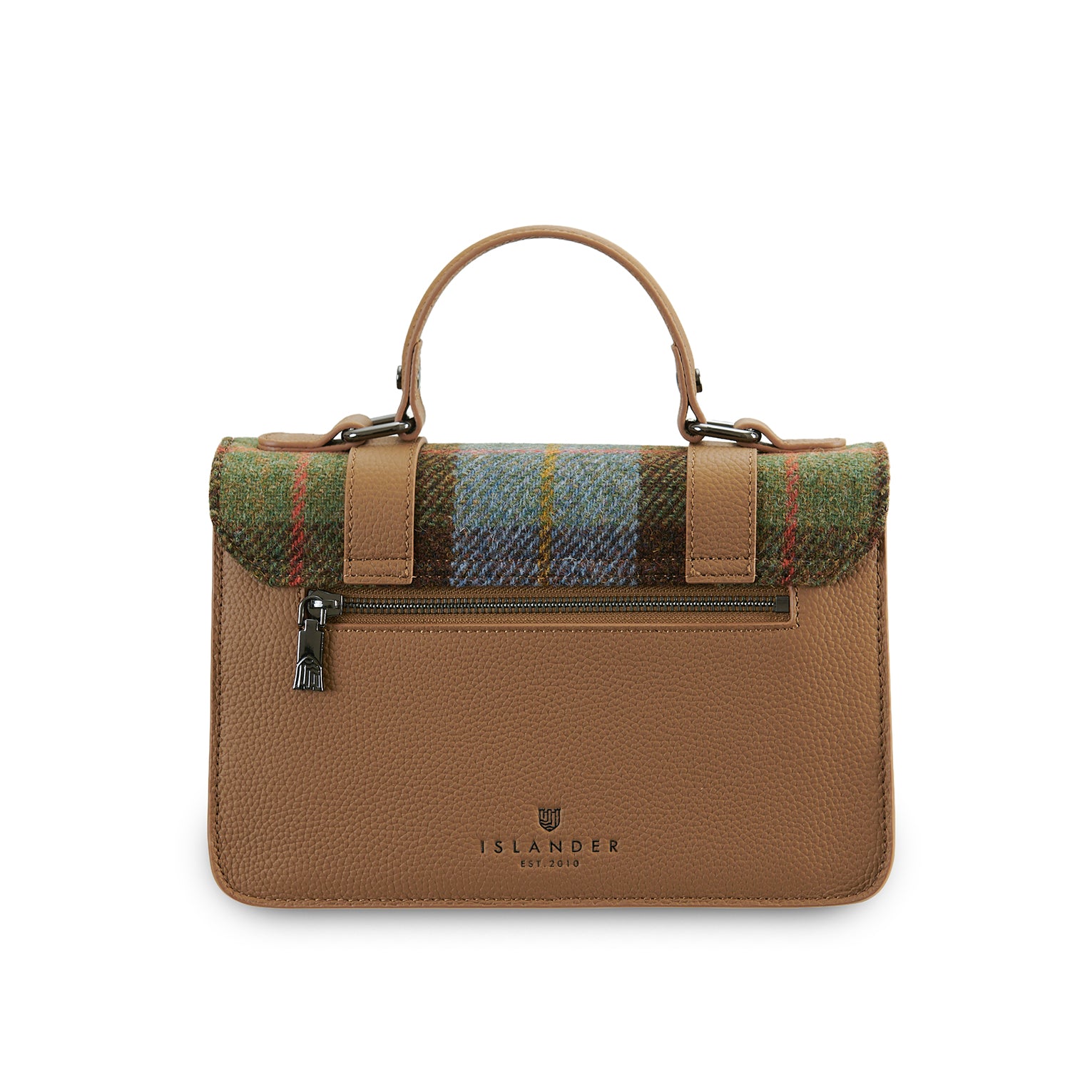 Torebka z Harris Tweedu i skóry w brązowo i niebieską kratkę