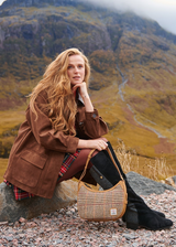 Beżowa torebka Ellon z Harris Tweedu i skóry w pepitkę