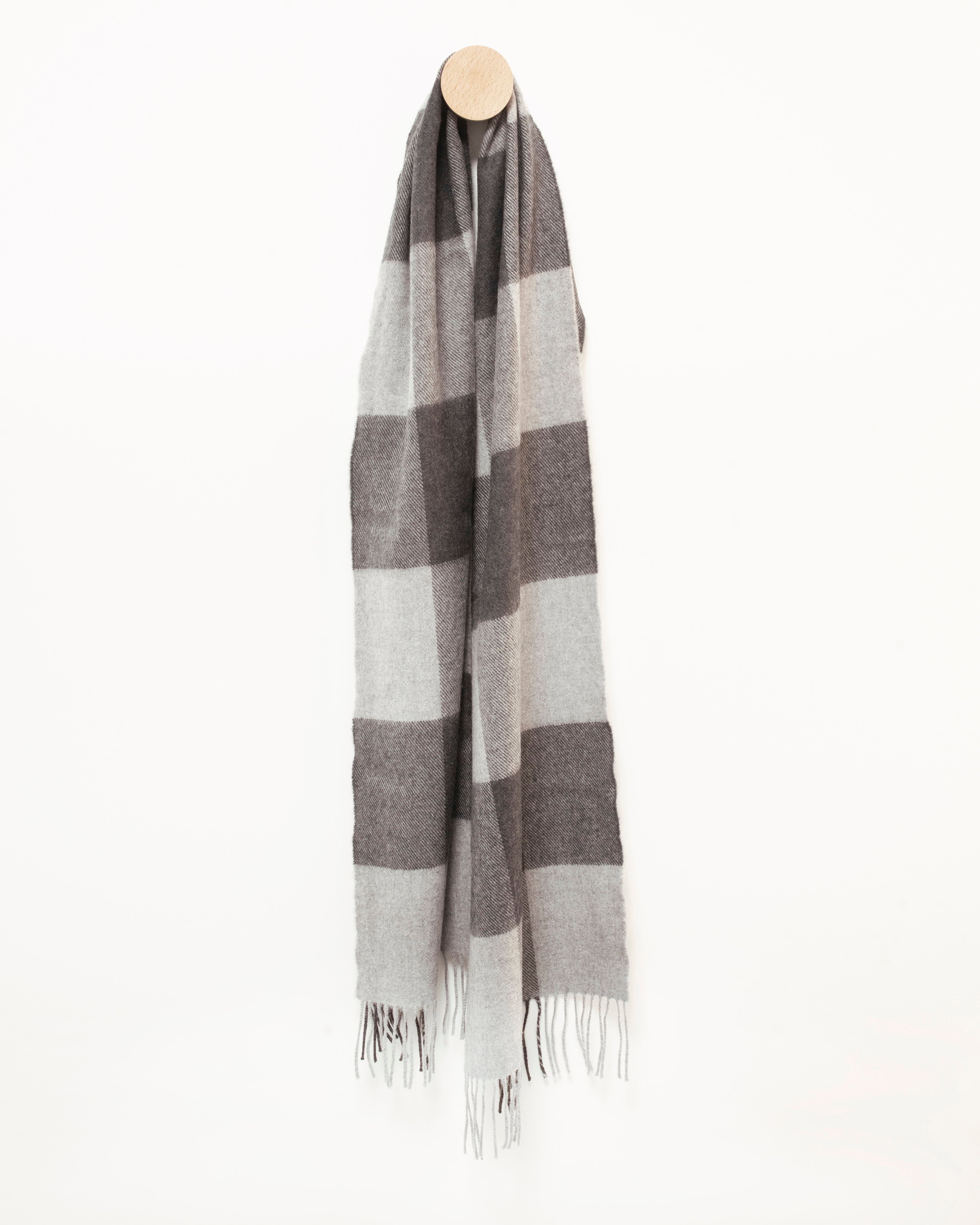 szary szalik z wełny merino w kratkę, 30x180cm
