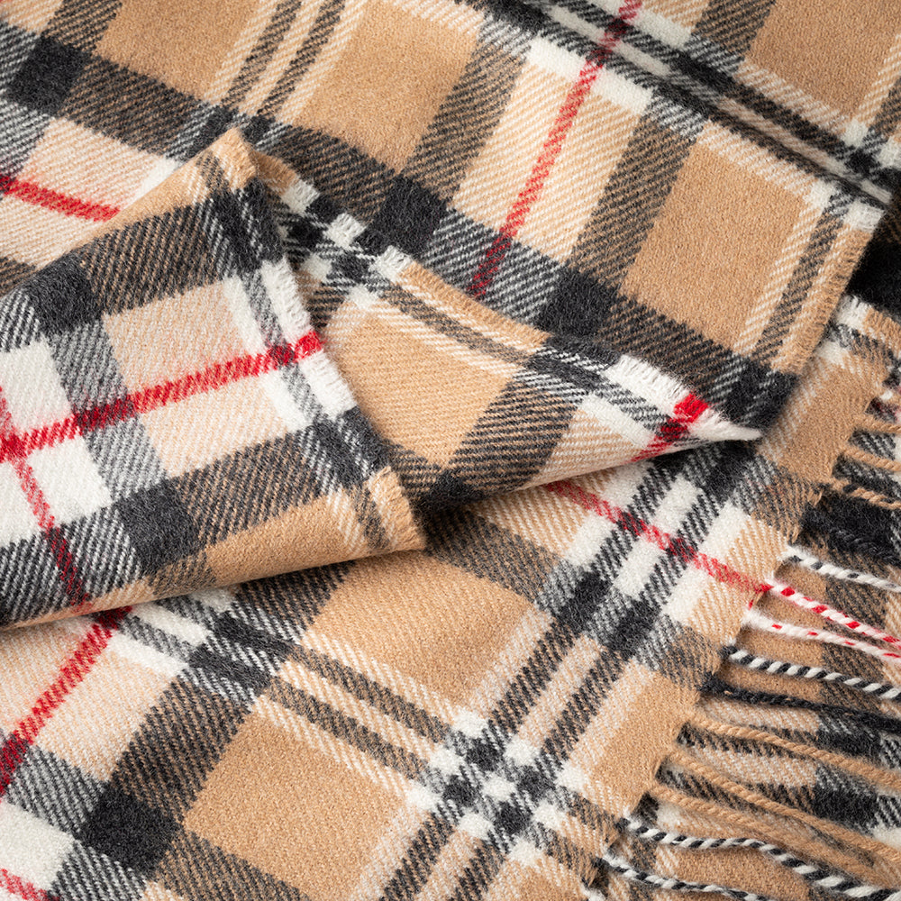 Szalik z wełny merino z tartanem Classic Camel