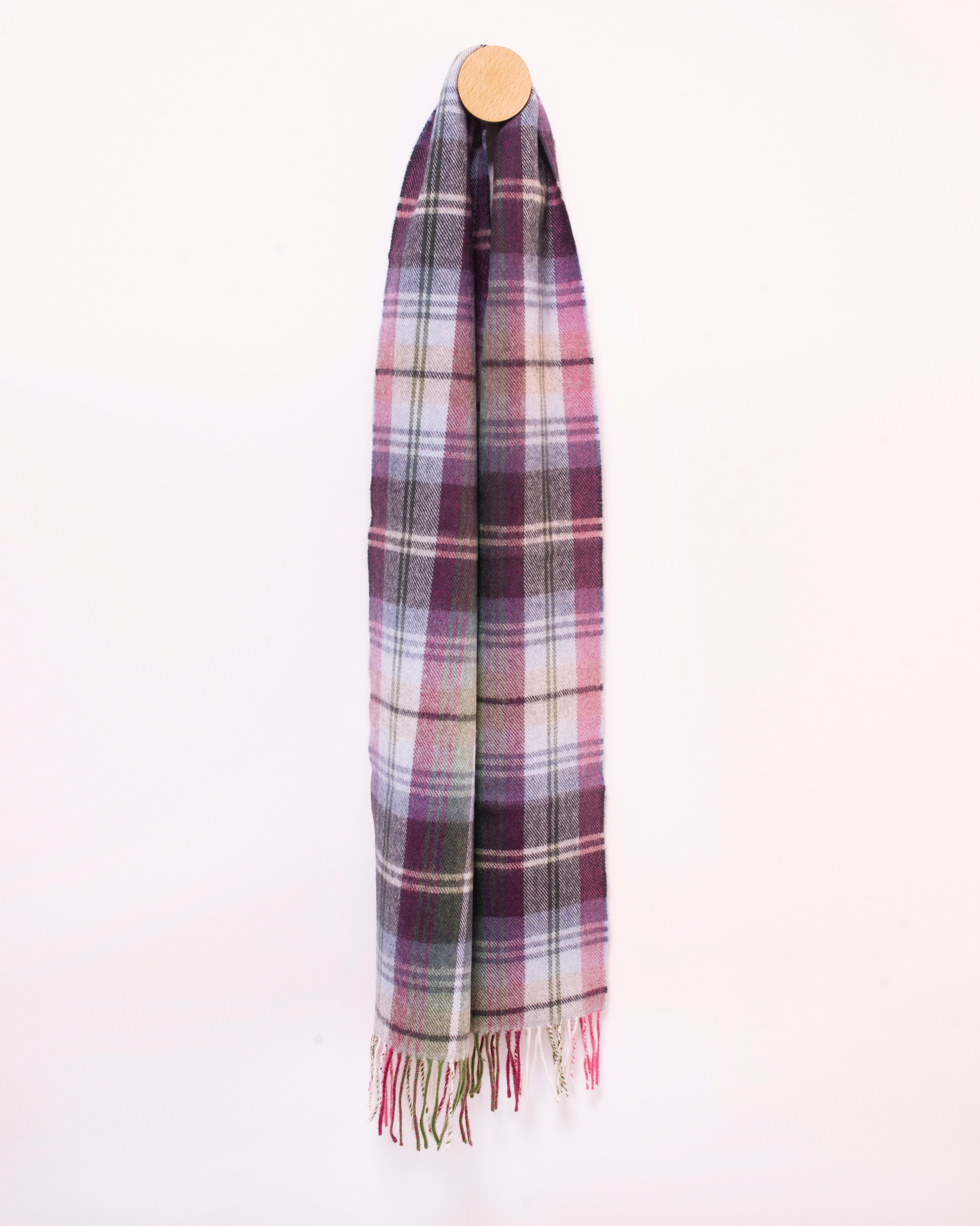 Szalik z wełny merino w kratkę - malinowy zmierzch