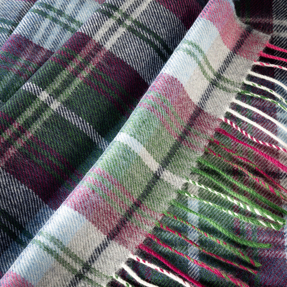 Szalik z wełny merino w kratkę - malinowy zmierzch