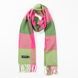 Szalik z wełny merino w różowo-zieloną kratkę