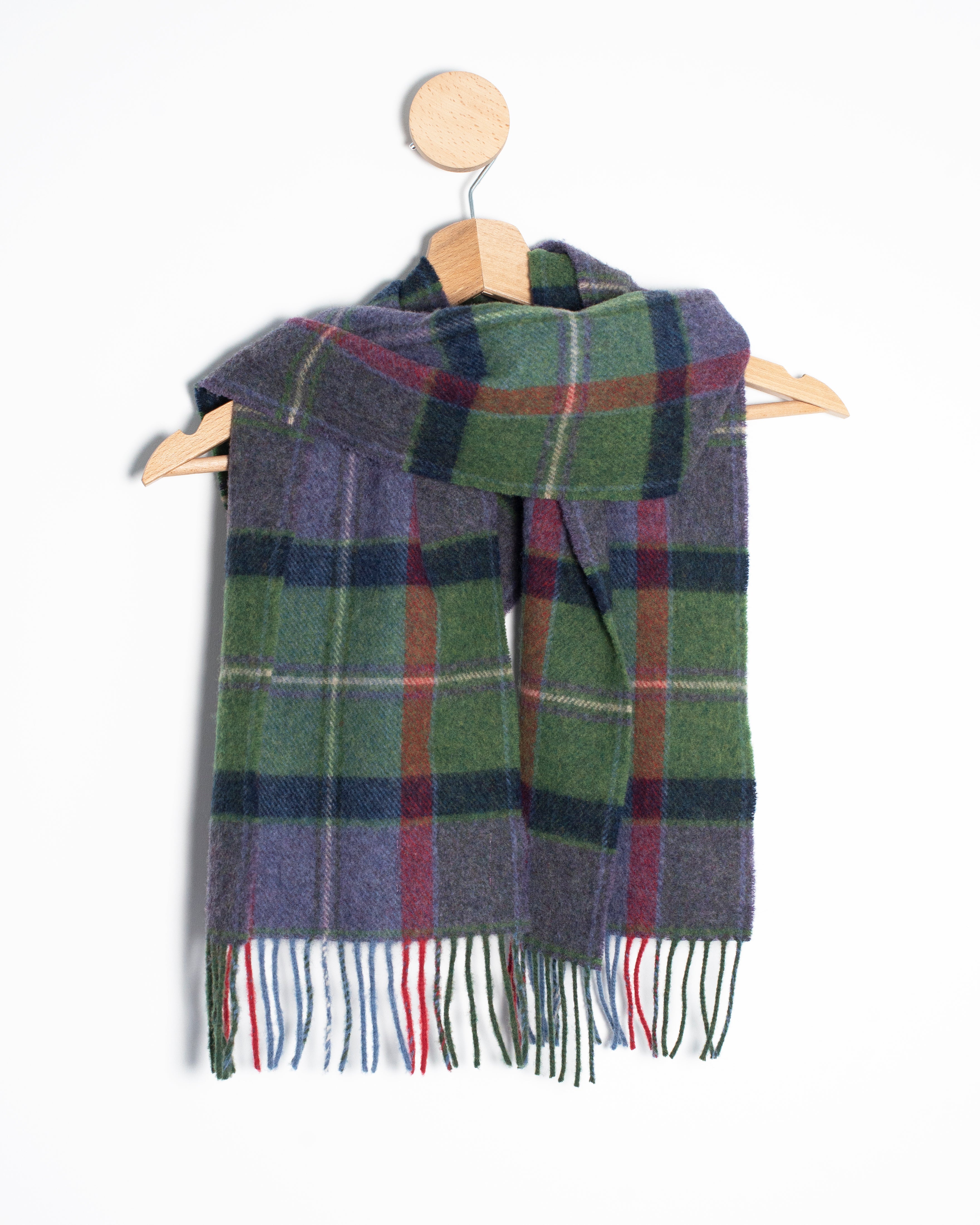 Zielono-purpurowy szalik z wełny jagnięcej w kratkę