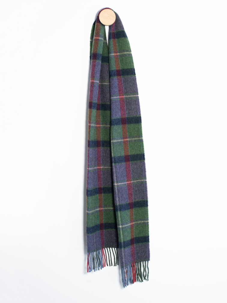 Zielono-purpurowy szalik z wełny jagnięcej w kratkę