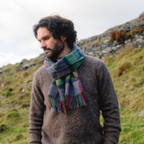 Zielono-purpurowy szalik z wełny jagnięcej w kratkę