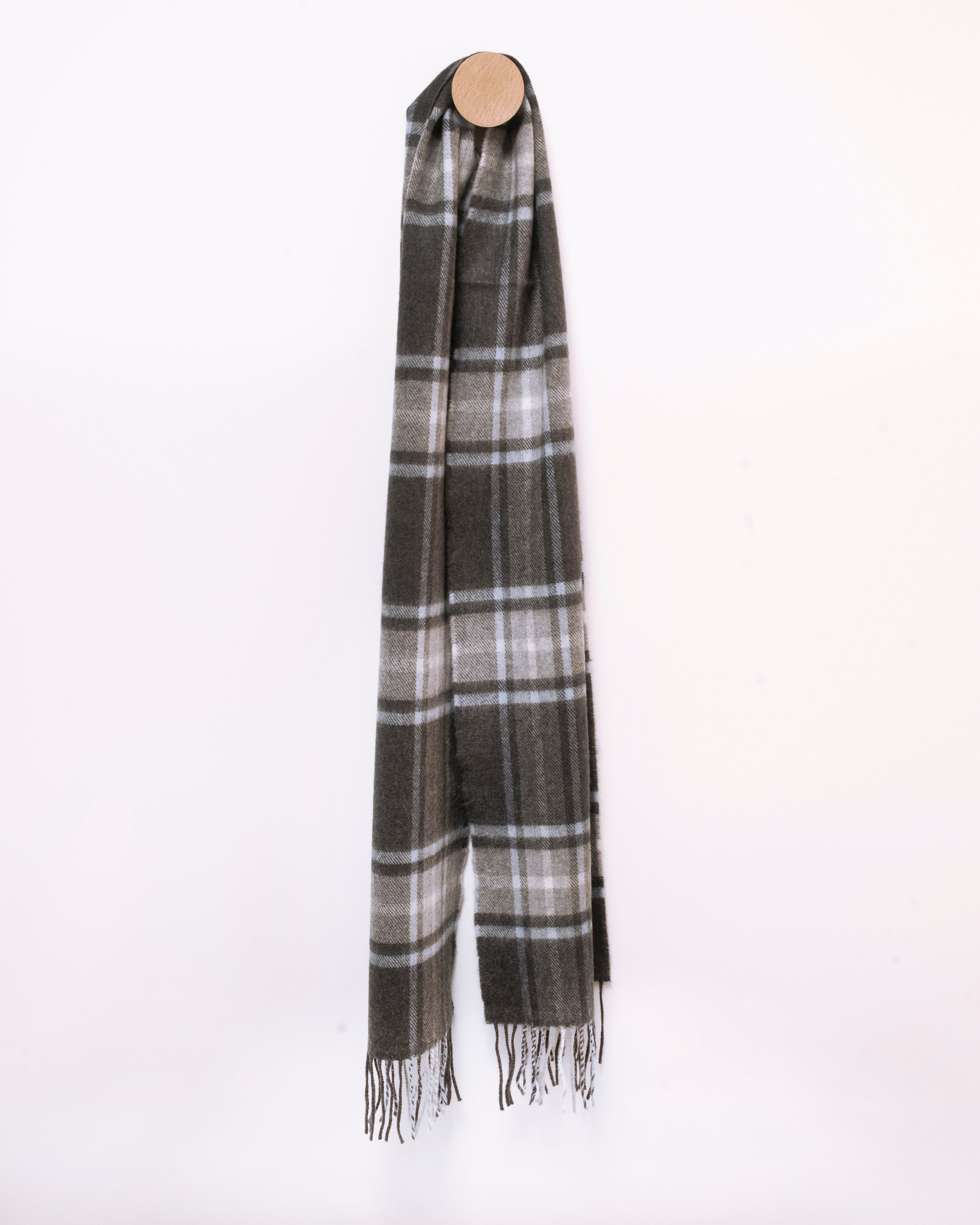 Antracytowy szalik merino w kratę,30x180cm