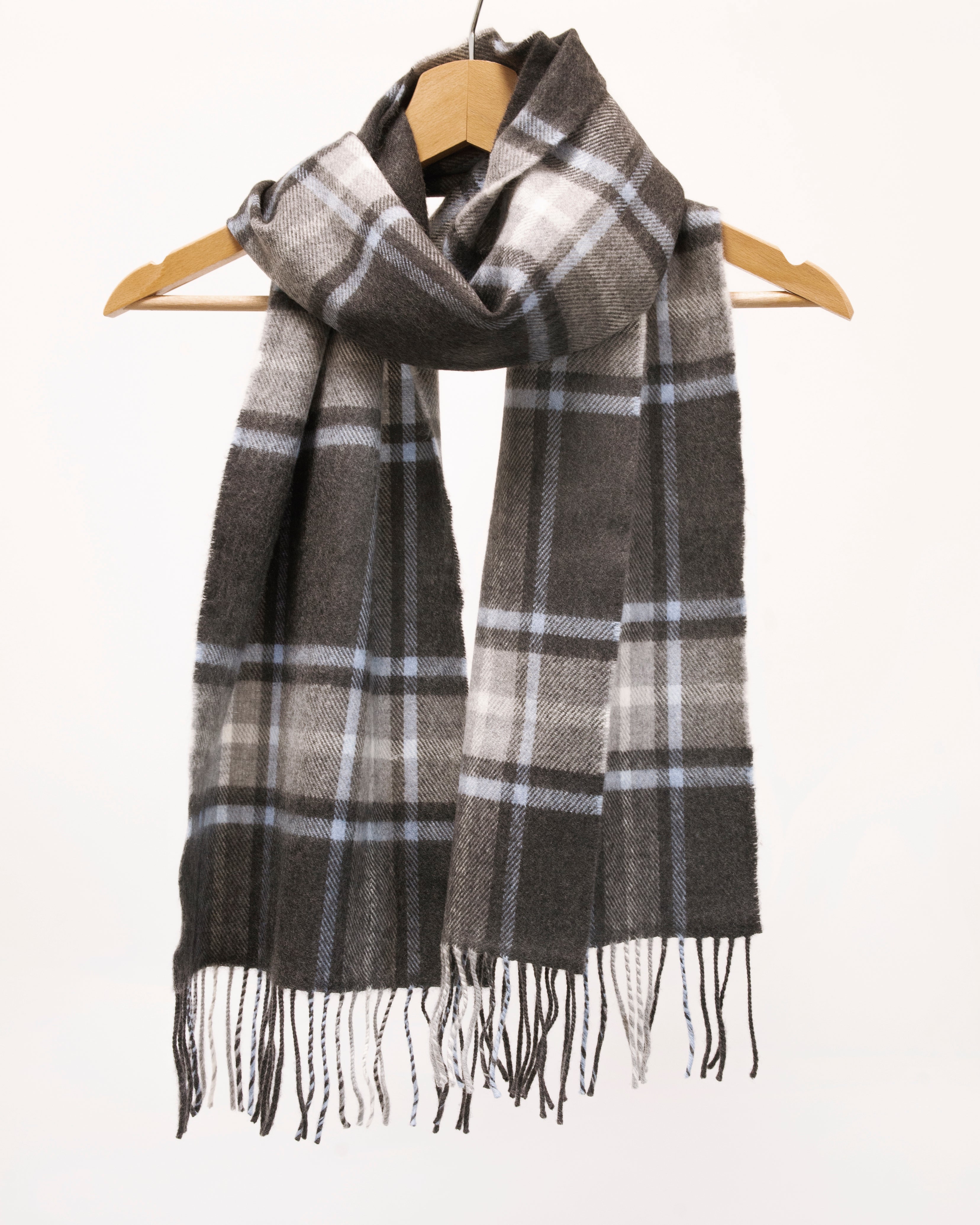 Szalik z wełny merino w kratkę szaro antracytową