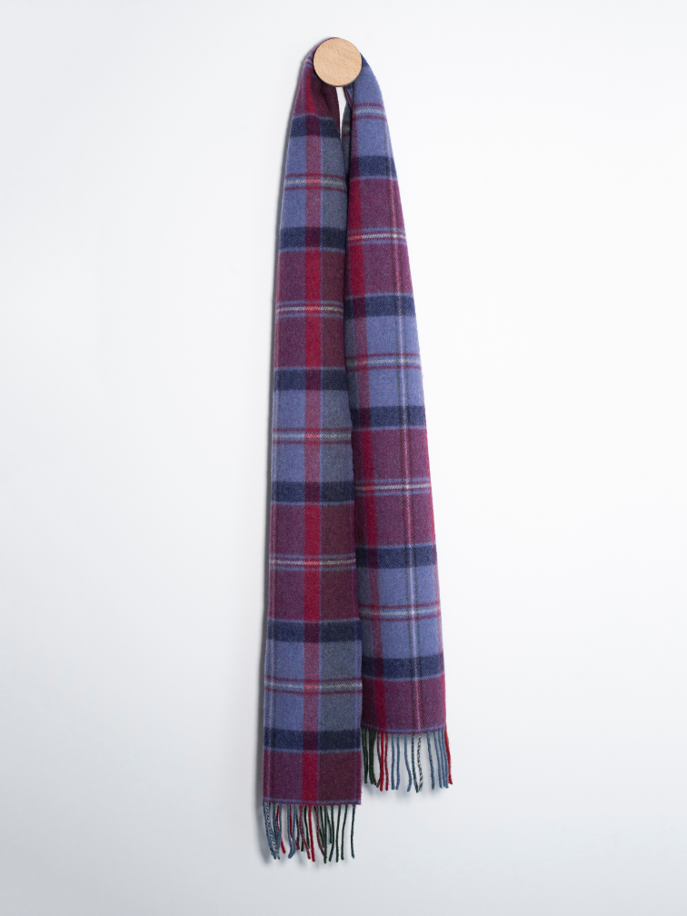 Purpurowy szalik z wełny jagnięcej w kratkę - malinowa czerwień