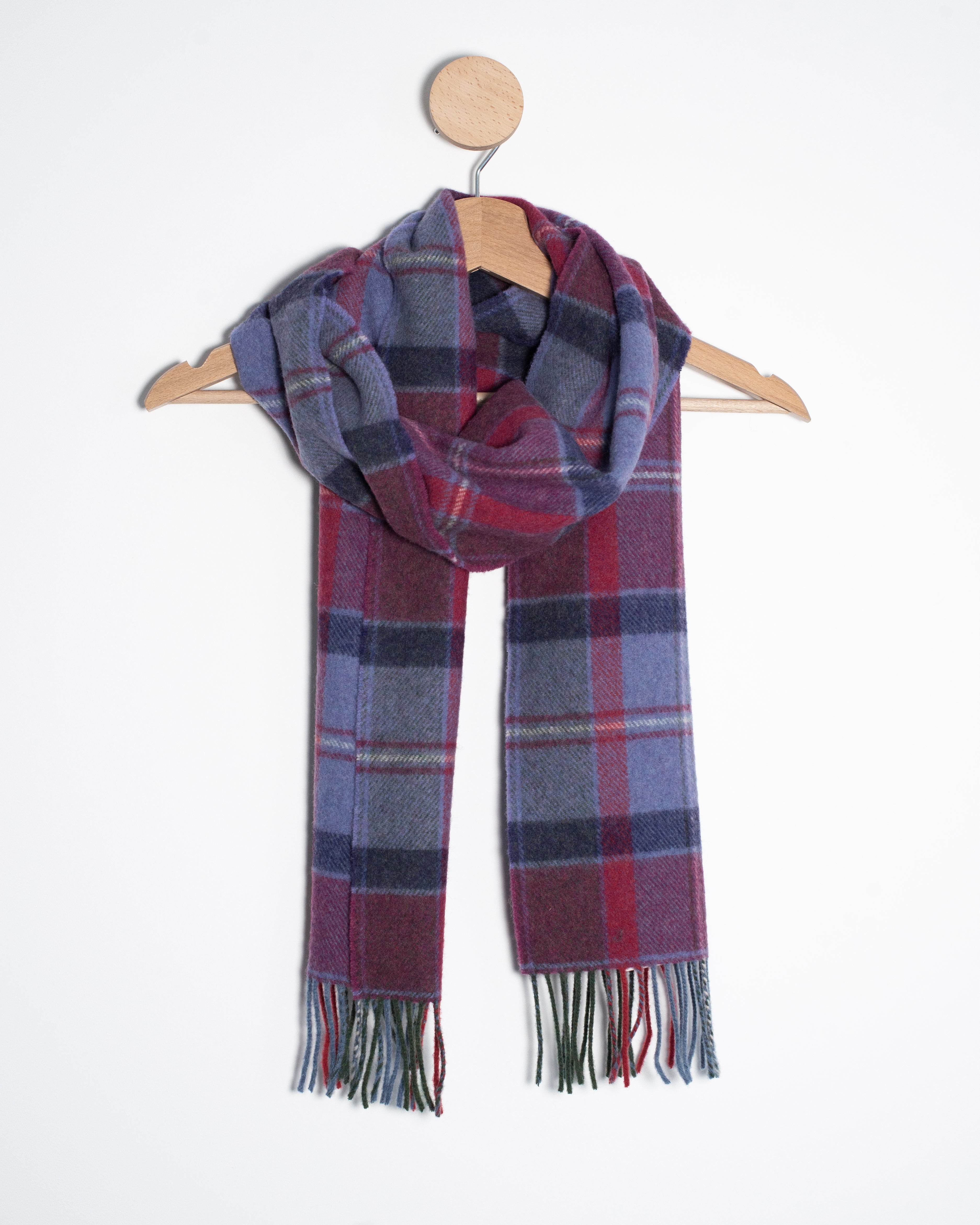 Purpurowy szalik z wełny jagnięcej w kratkę - malinowa czerwień