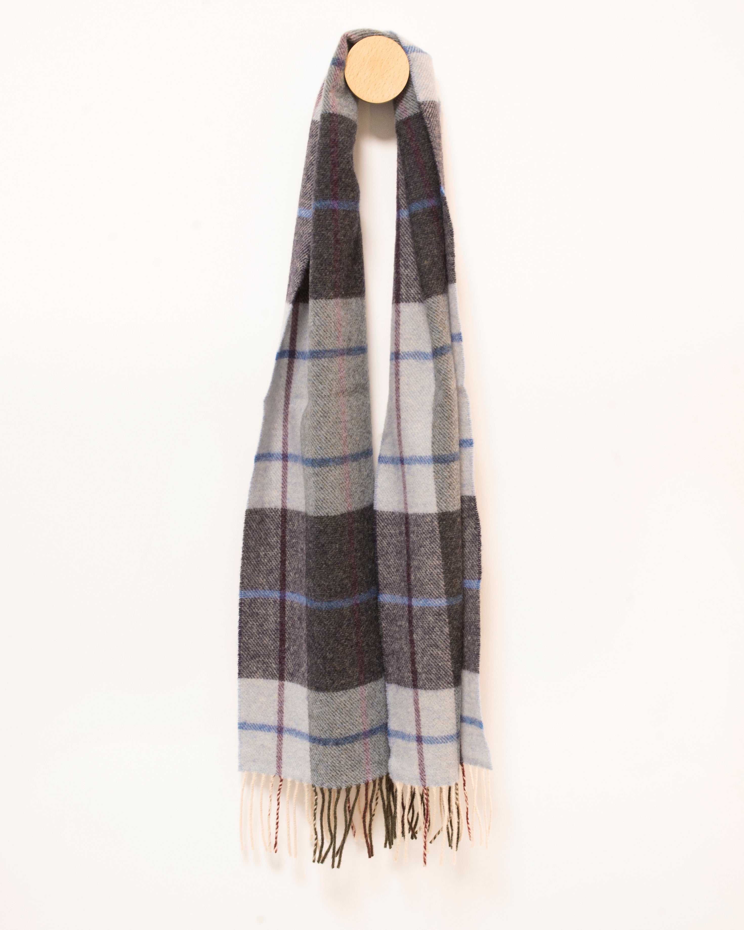 Krótki szalik z wełny jagnięcej Light Blue Charcoal Check, 30x150cm